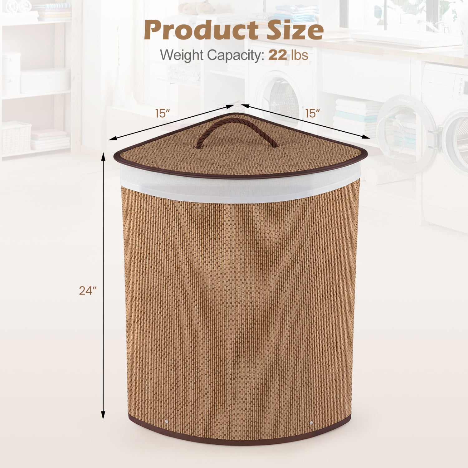 15 Gal Capacity Bamboo Laundry Hamper with Removable Liner-Brown