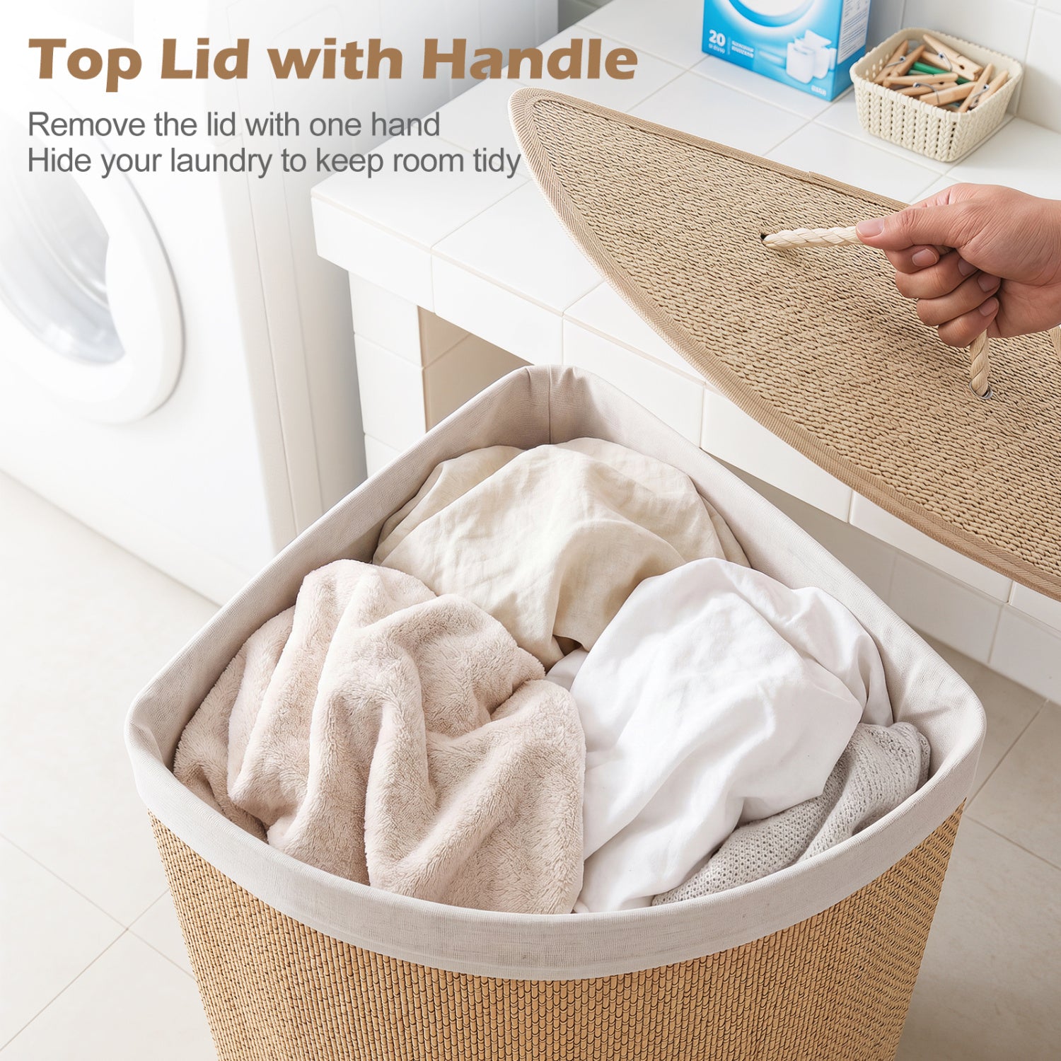 15 Gal Capacity Bamboo Laundry Hamper with Removable Liner-Natrual