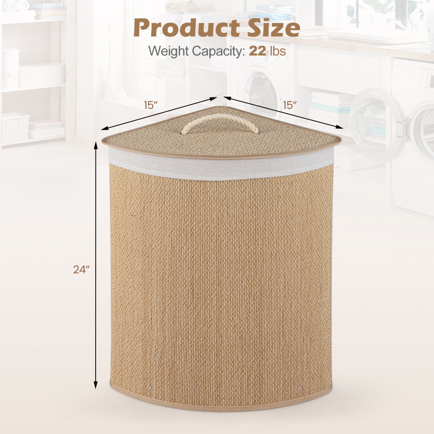 15 Gal Capacity Bamboo Laundry Hamper with Removable Liner-Natrual