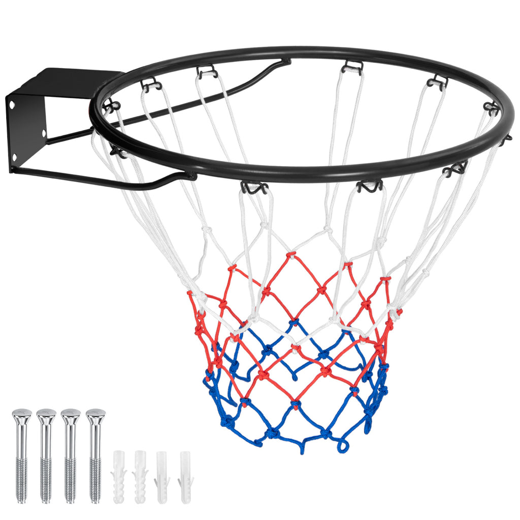 15 Inch Basketball Rim Goal Replacement with All Weather Net and Mounting Hardware-Black