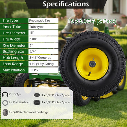 15 x 6.00-6 Tube-type Tires & Wheels 2 Pack 4 PR Tires-Yellow
