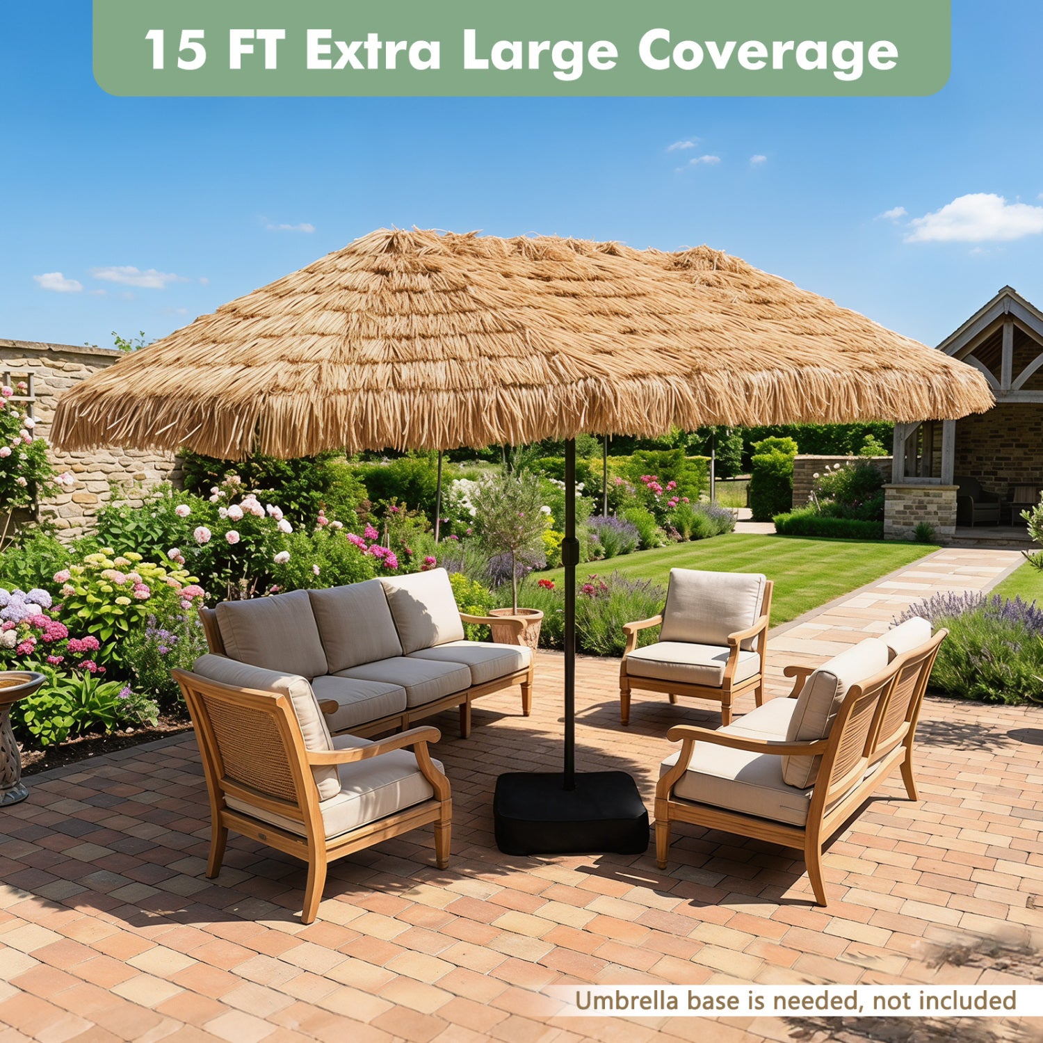 15 x 9 FT Solar Double-sided Patio Umbrella with 144 Multi-colored Flowing Lights 12 Modes and 12 Ribs-Brown