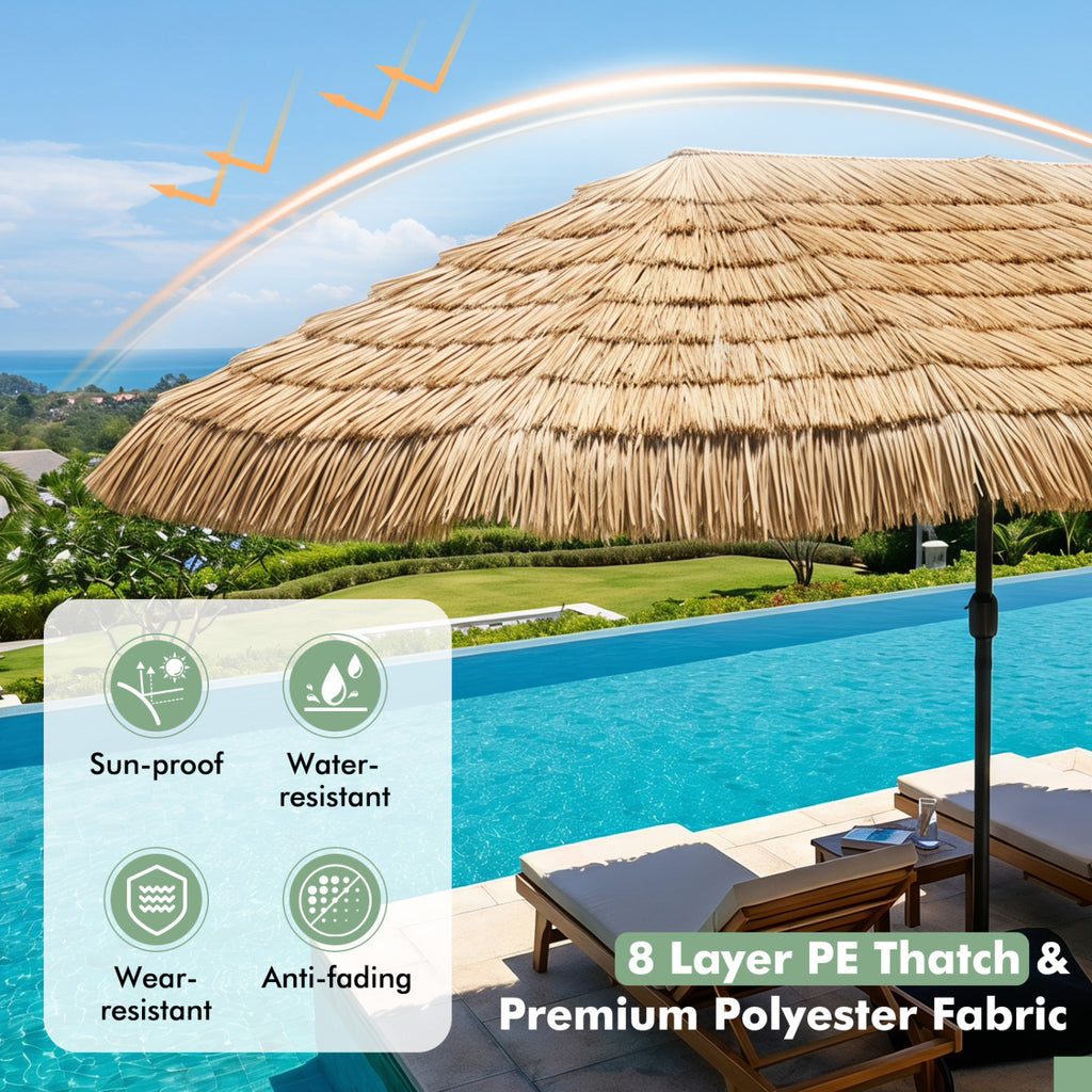 15 x 9 FT Solar Double-sided Patio Umbrella wITH 144 Multi-colored Flowing Lights and Umbrella Base-Brown