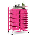 15Drawer Utility Rolling Organizer Cart MultiUse StoragePink - Oasis Home Essentials