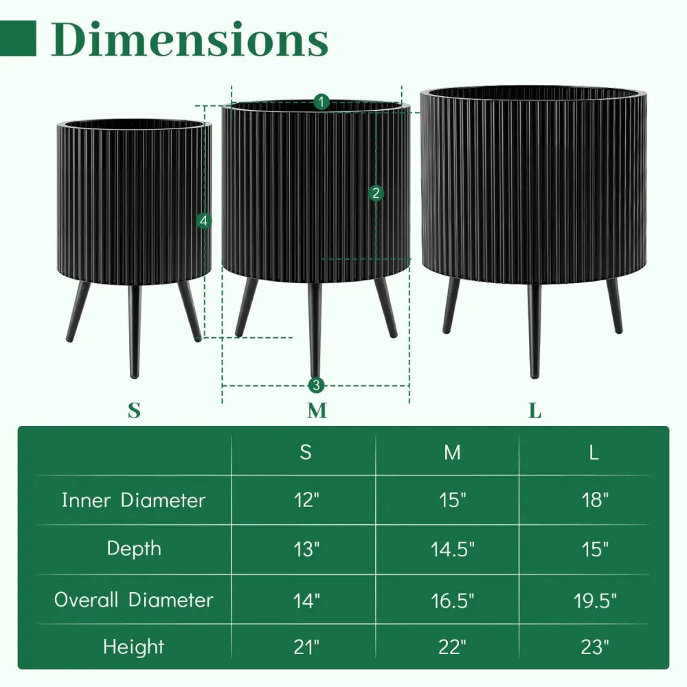 16.5 Inch Plant Pot with Stand and Tapered Legs for Garden - Raised Garden Beds