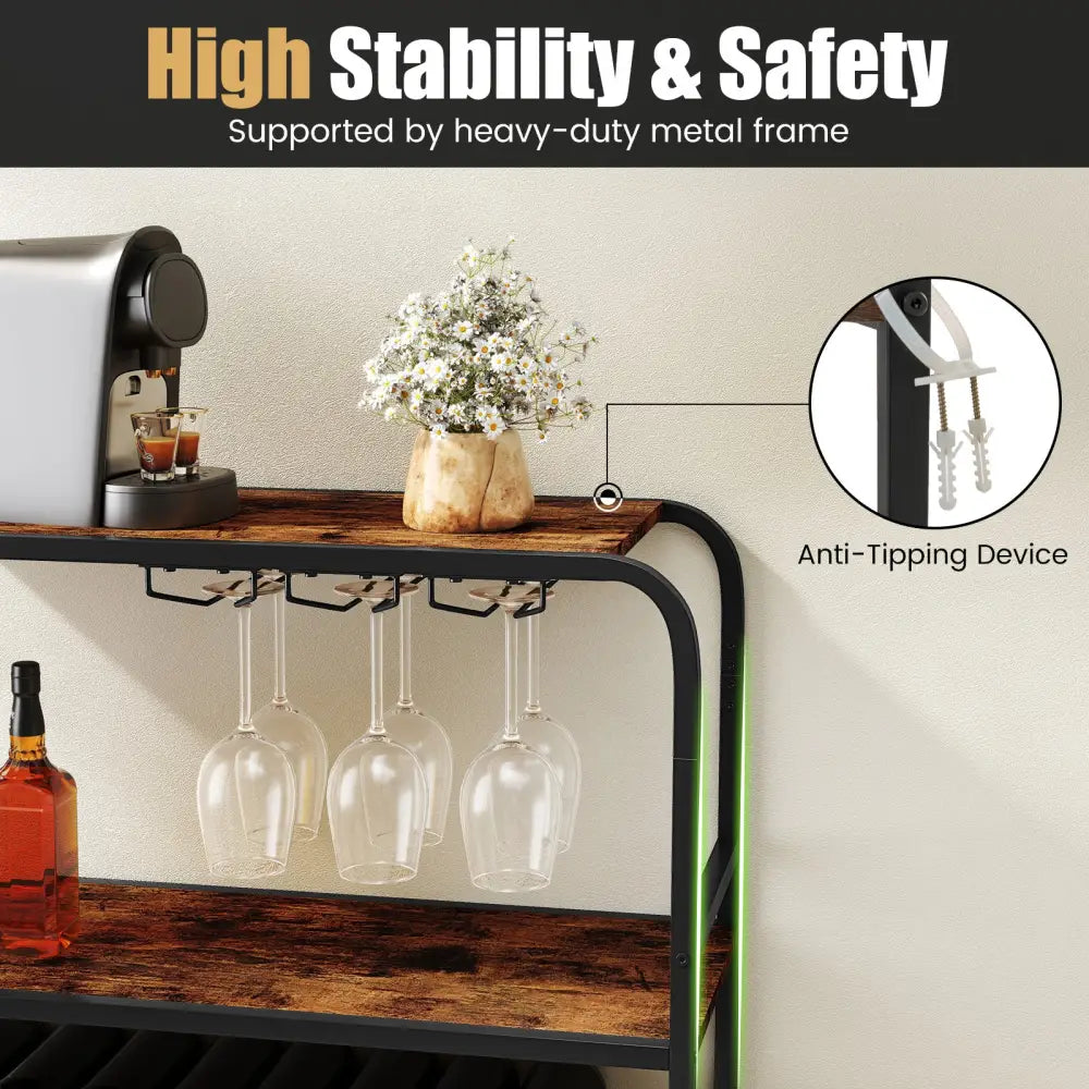 16 Bottle Wine Rack with 5-Tier Wine Shelf and Glass Holders for Kitchen Bar-Rustic Brown - Rustic Brown - Wine Racks