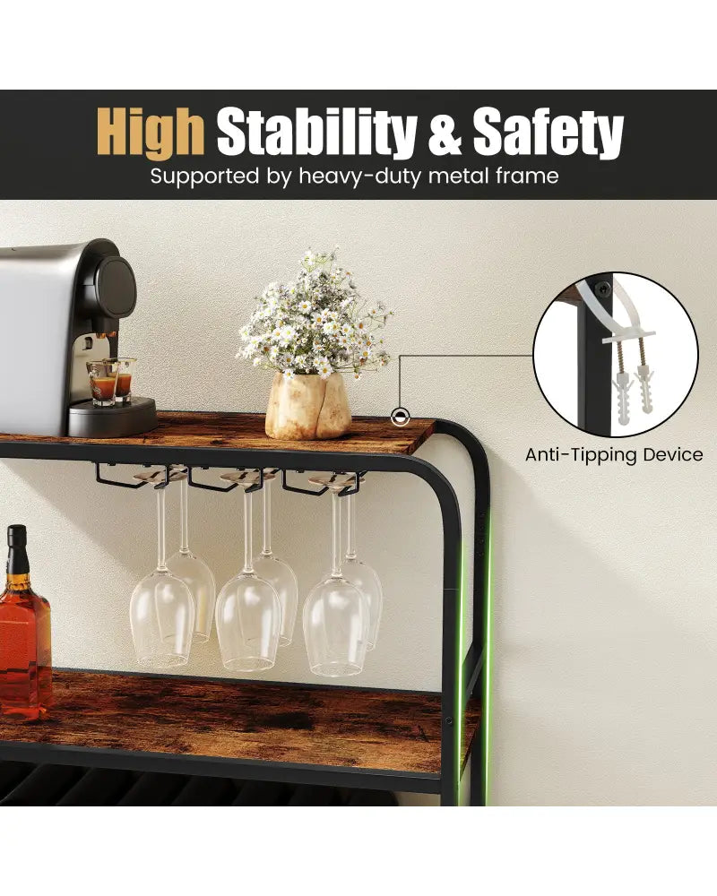 16 Bottle Wine Rack with 5-Tier Wine Shelf and Glass Holders for Kitchen Bar-Rustic Brown - Rustic Brown - Wine Racks
