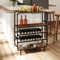 16 Bottle Wine Rack with 5-Tier Wine Shelf and Glass Holders for Kitchen Bar-Rustic Brown - Rustic Brown - Wine Racks