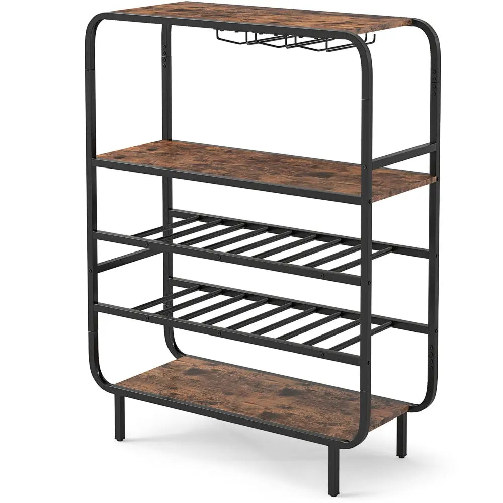 16 Bottle Wine Rack with 5-Tier Wine Shelf and Glass Holders for Kitchen Bar-Rustic Brown - Rustic Brown - Wine Racks
