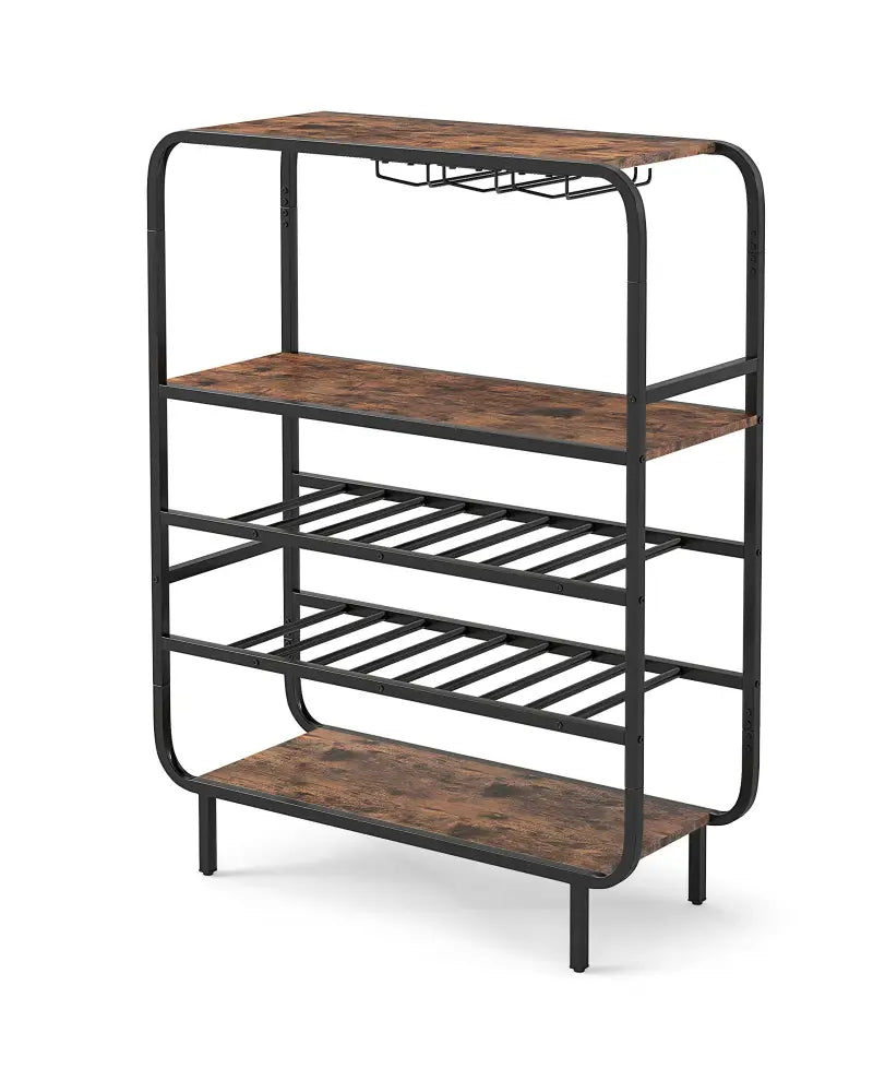 16 Bottle Wine Rack with 5-Tier Wine Shelf and Glass Holders for Kitchen Bar-Rustic Brown - Rustic Brown - Wine Racks