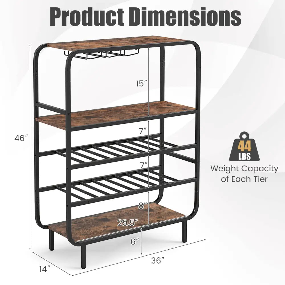 16 Bottle Wine Rack with 5-Tier Wine Shelf and Glass Holders for Kitchen Bar-Rustic Brown - Rustic Brown - Wine Racks