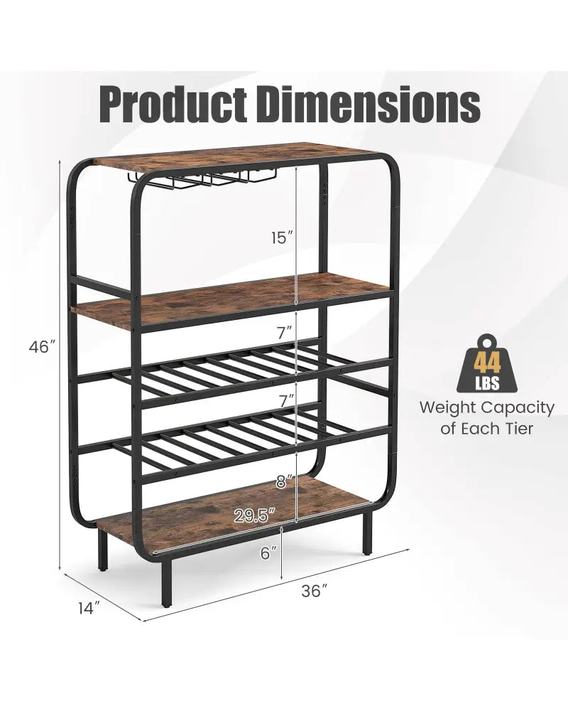 16 Bottle Wine Rack with 5-Tier Wine Shelf and Glass Holders for Kitchen Bar-Rustic Brown - Rustic Brown - Wine Racks
