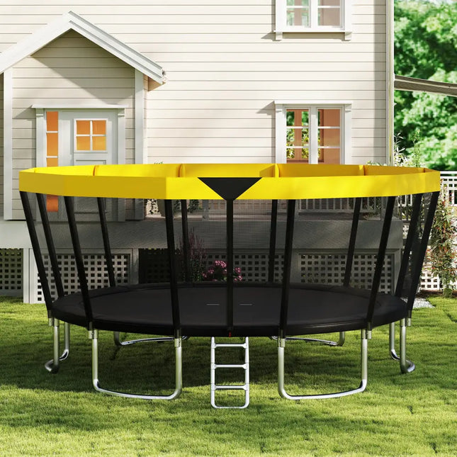 16 FT Outdoor Trampoline ASTM Compliant Recreational Trampoline with Non-Slip Ladder-Yellow - Yellow - Trampolines