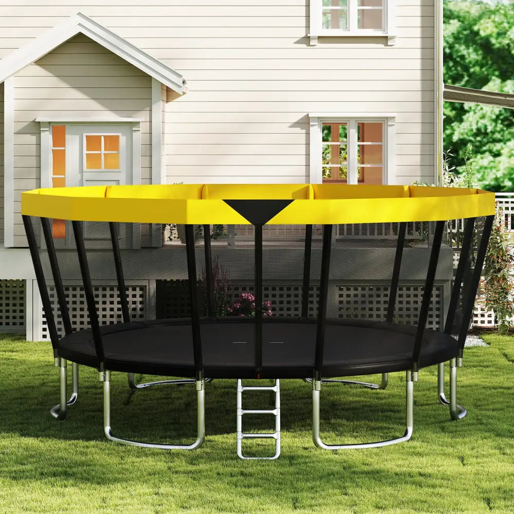 16 FT Outdoor Trampoline ASTM Compliant Recreational Trampoline with Non-Slip Ladder-Yellow - Yellow - Trampolines