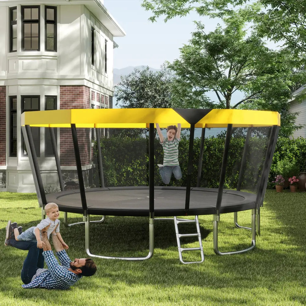 16 FT Outdoor Trampoline ASTM Compliant Recreational Trampoline with Non-Slip Ladder-Yellow - Yellow - Trampolines