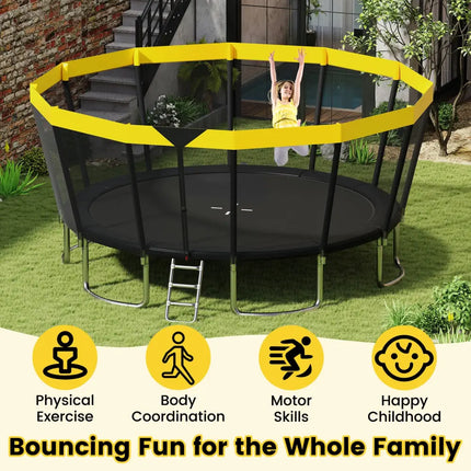 16 FT Outdoor Trampoline ASTM Compliant Recreational Trampoline with Non-Slip Ladder-Yellow - Yellow - Trampolines