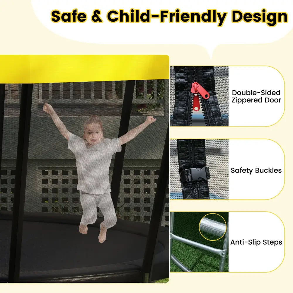 16 FT Outdoor Trampoline ASTM Compliant Recreational Trampoline with Non-Slip Ladder-Yellow - Yellow - Trampolines