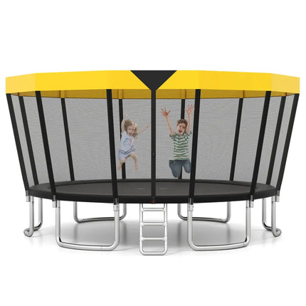 16 FT Outdoor Trampoline ASTM Compliant Recreational Trampoline with Non-Slip Ladder-Yellow - Yellow - Trampolines