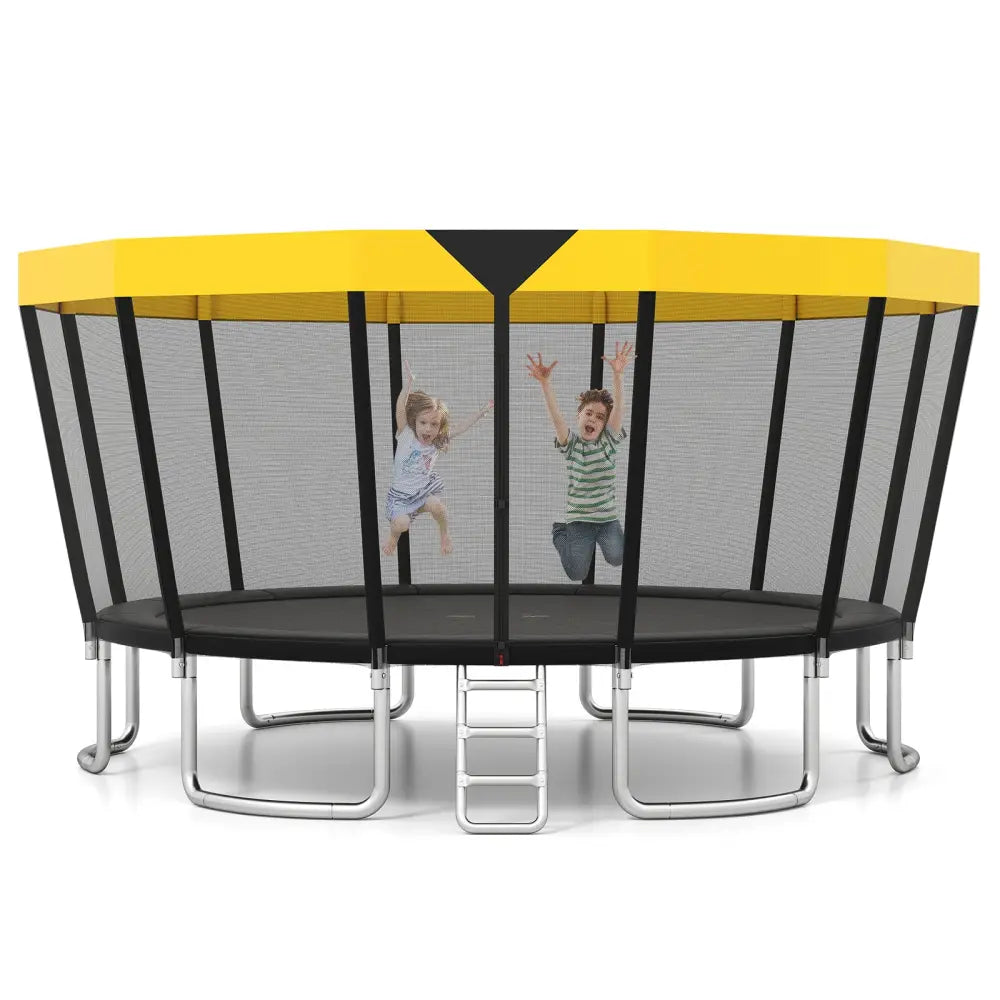 16 FT Outdoor Trampoline ASTM Compliant Recreational Trampoline with Non-Slip Ladder-Yellow - Yellow - Trampolines
