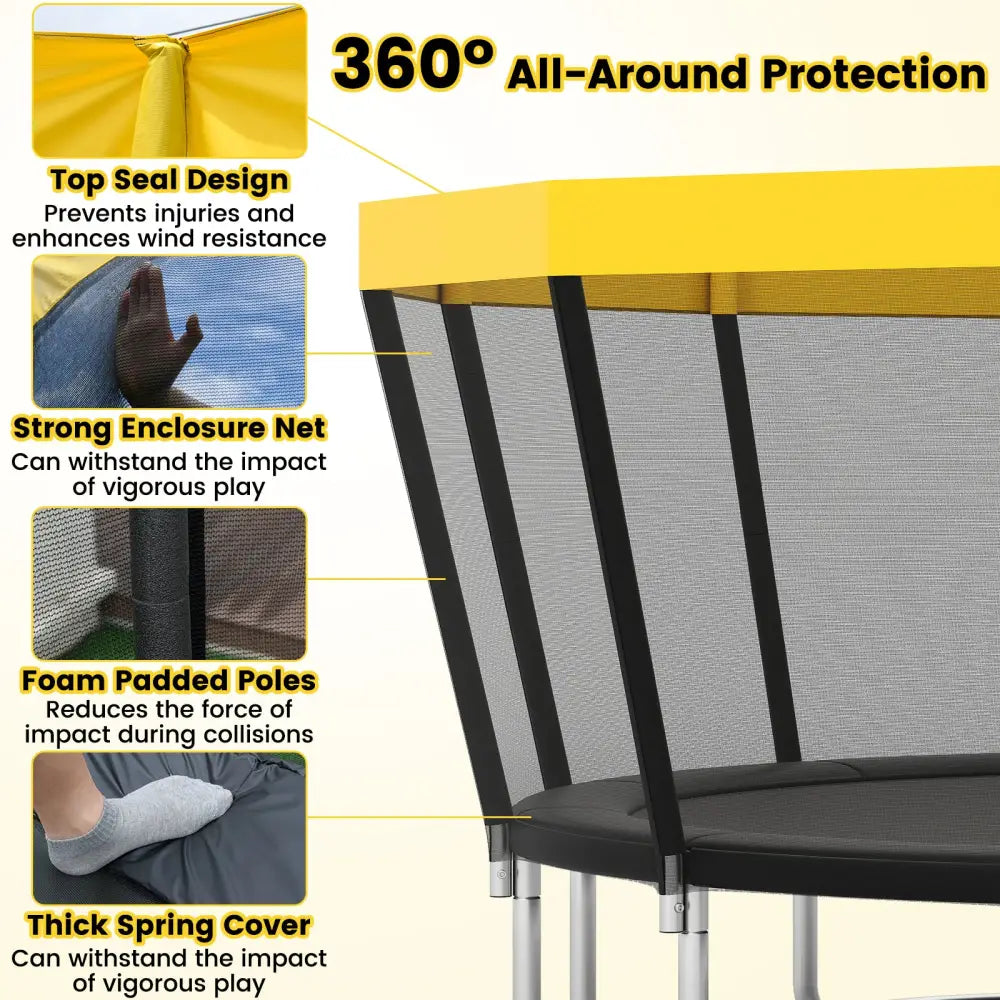 16 FT Outdoor Trampoline ASTM Compliant Recreational Trampoline with Non-Slip Ladder-Yellow - Yellow - Trampolines