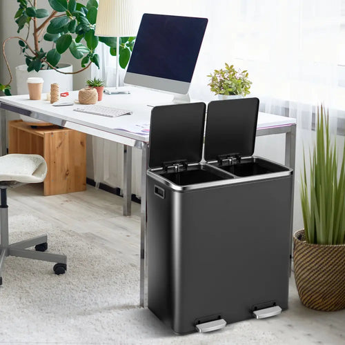 16 Gallon Dual Step Trash Can-Black - Black - Kitchen Trash Cans