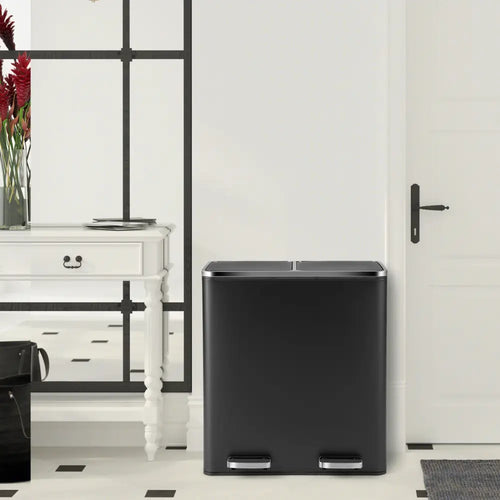 16 Gallon Dual Step Trash Can-Black - Black - Kitchen Trash Cans