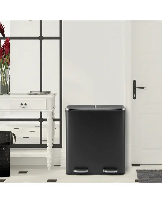 16 Gallon Dual Step Trash Can-Black - Black - Kitchen Trash Cans