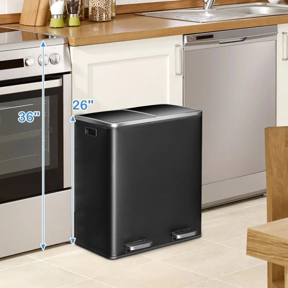 16 Gallon Dual Step Trash Can-Black - Black - Kitchen Trash Cans