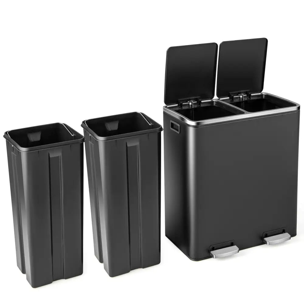16 Gallon Dual Step Trash Can-Black - Black - Kitchen Trash Cans