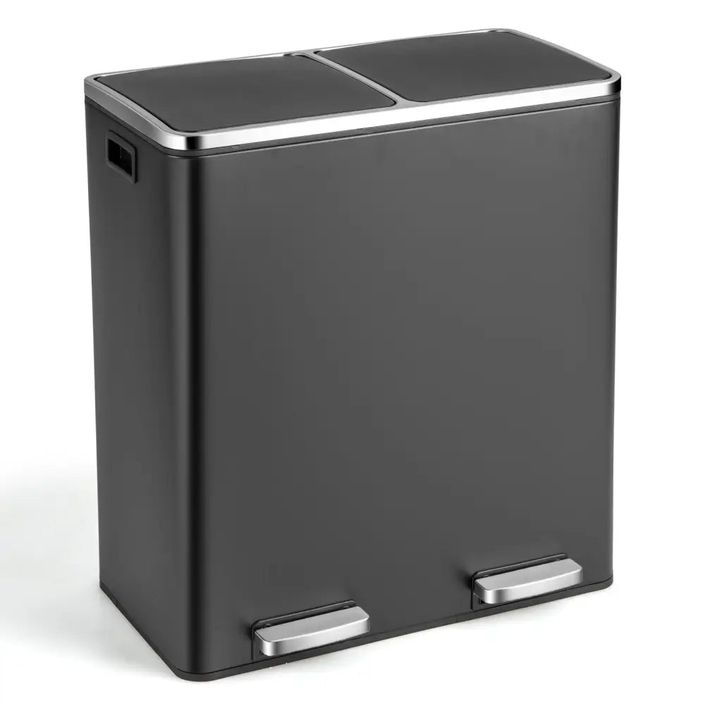 16 Gallon Dual Step Trash Can-Black - Black - Kitchen Trash Cans
