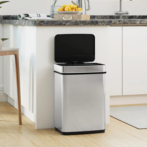 16 Gallon Trash Can Infrared Motion Sensor Garbage Can with Dual Compartments-Silver - Silver - Kitchen Trash Cans