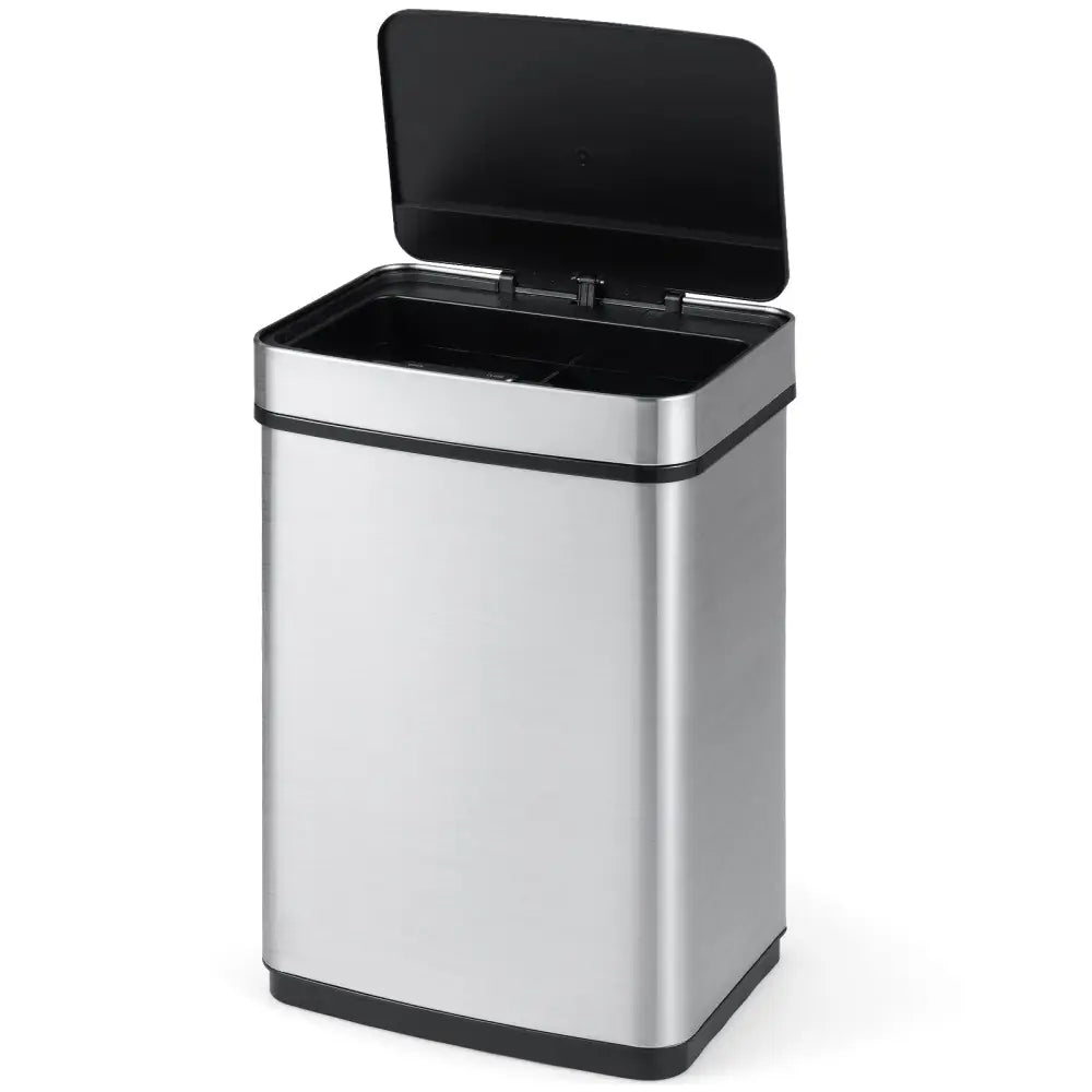 16 Gallon Trash Can Infrared Motion Sensor Garbage Can with Dual Compartments-Silver - Silver - Kitchen Trash Cans