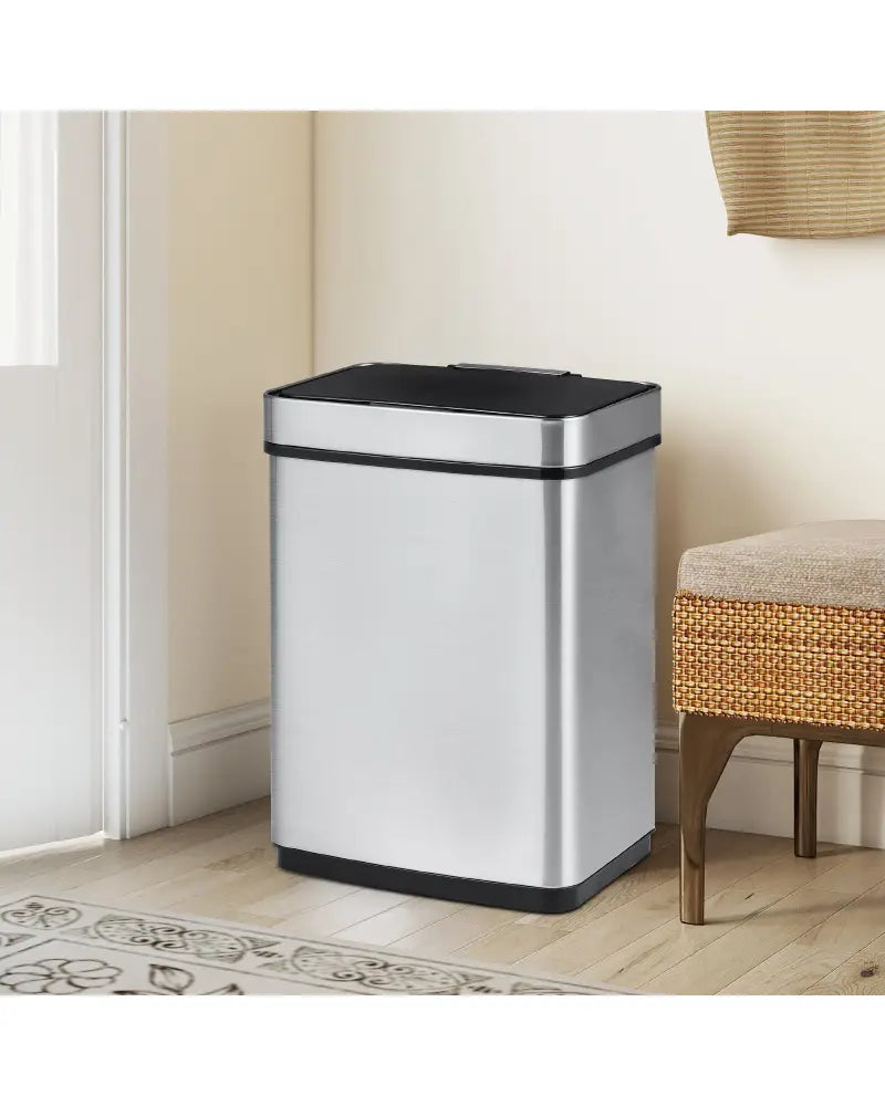 16 Gallon Trash Can Infrared Motion Sensor Garbage Can with Dual Compartments-Silver - Silver - Kitchen Trash Cans