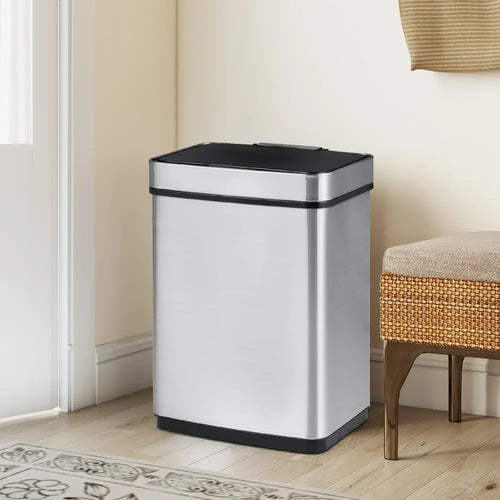 16 Gallon Trash Can Infrared Motion Sensor Garbage Can with Dual Compartments-Silver - Silver - Kitchen Trash Cans