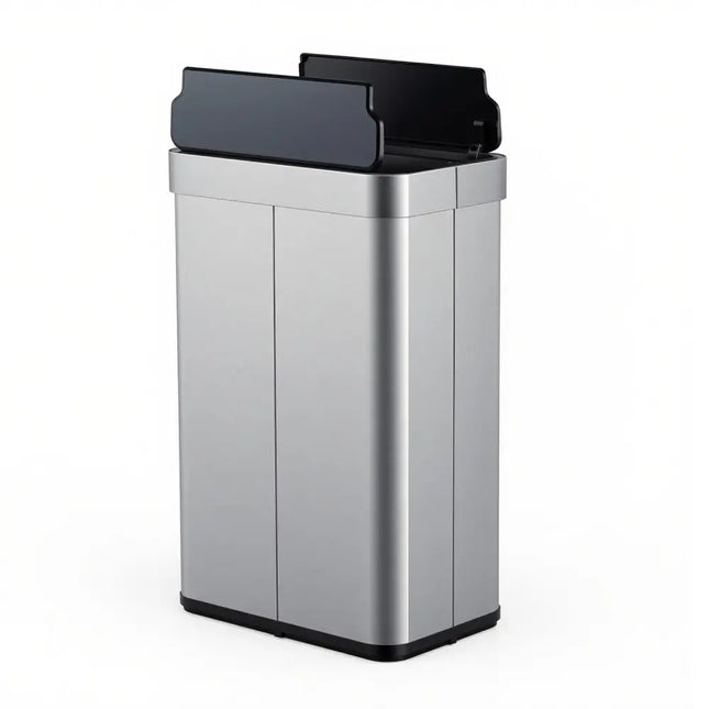 16 Gallon Trash Can with Wing Lids for Bedroom Bathroom Kitchen-Silver - Silver - Kitchen Trash Cans