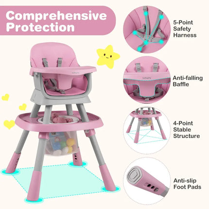 16-in-1 Baby High Chair with Activity Center and Booster Seat for Babies and Toddlers-Pink - Pink - High Chairs