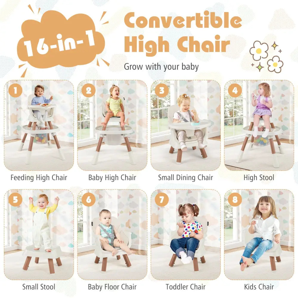16-in-1 Baby High Chair with Activity Center and Booster Seat for Babies and Toddlers-White - White - High Chairs