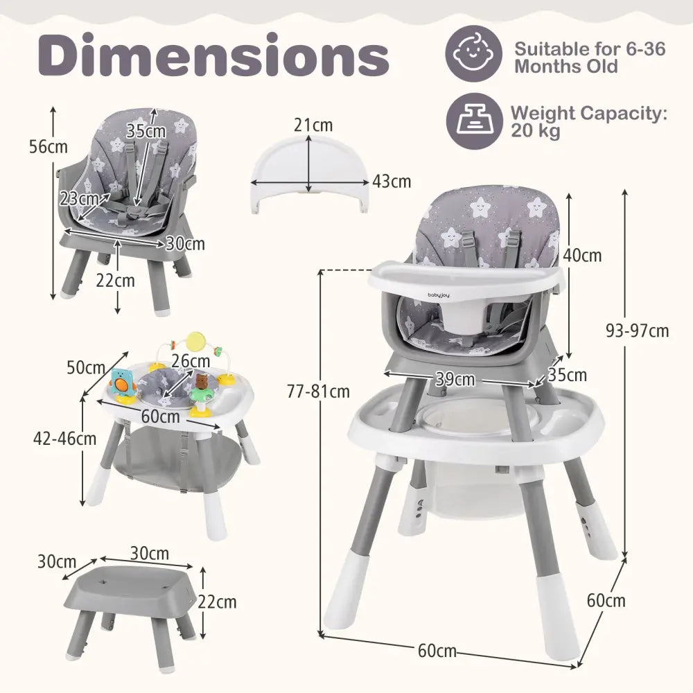 16-in-1 Baby High Chair with Activity Center and Booster Seat for Babies and Toddlers-Grey - Gray - High Chairs