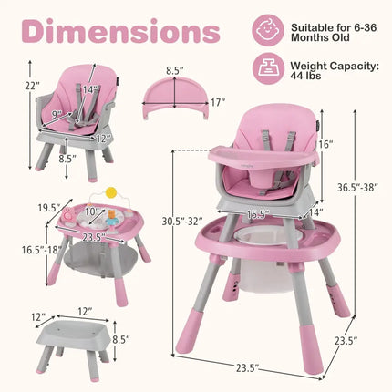 16-in-1 Baby High Chair with Activity Center and Booster Seat for Babies and Toddlers-Pink - Pink - High Chairs