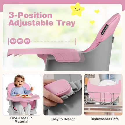 16-in-1 Baby High Chair with Activity Center and Booster Seat for Babies and Toddlers-Pink - Pink - High Chairs