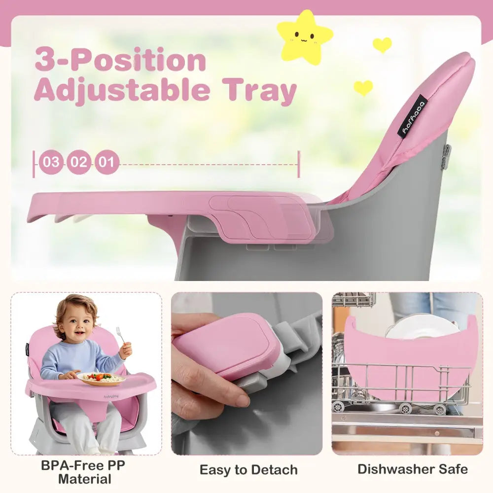 16-in-1 Baby High Chair with Activity Center and Booster Seat for Babies and Toddlers-Pink - Pink - High Chairs