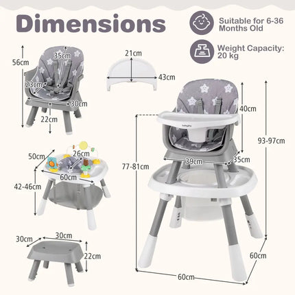 16-in-1 Baby High Chair with Activity Center and Booster Seat for Babies and Toddlers-Grey - Gray - High Chairs