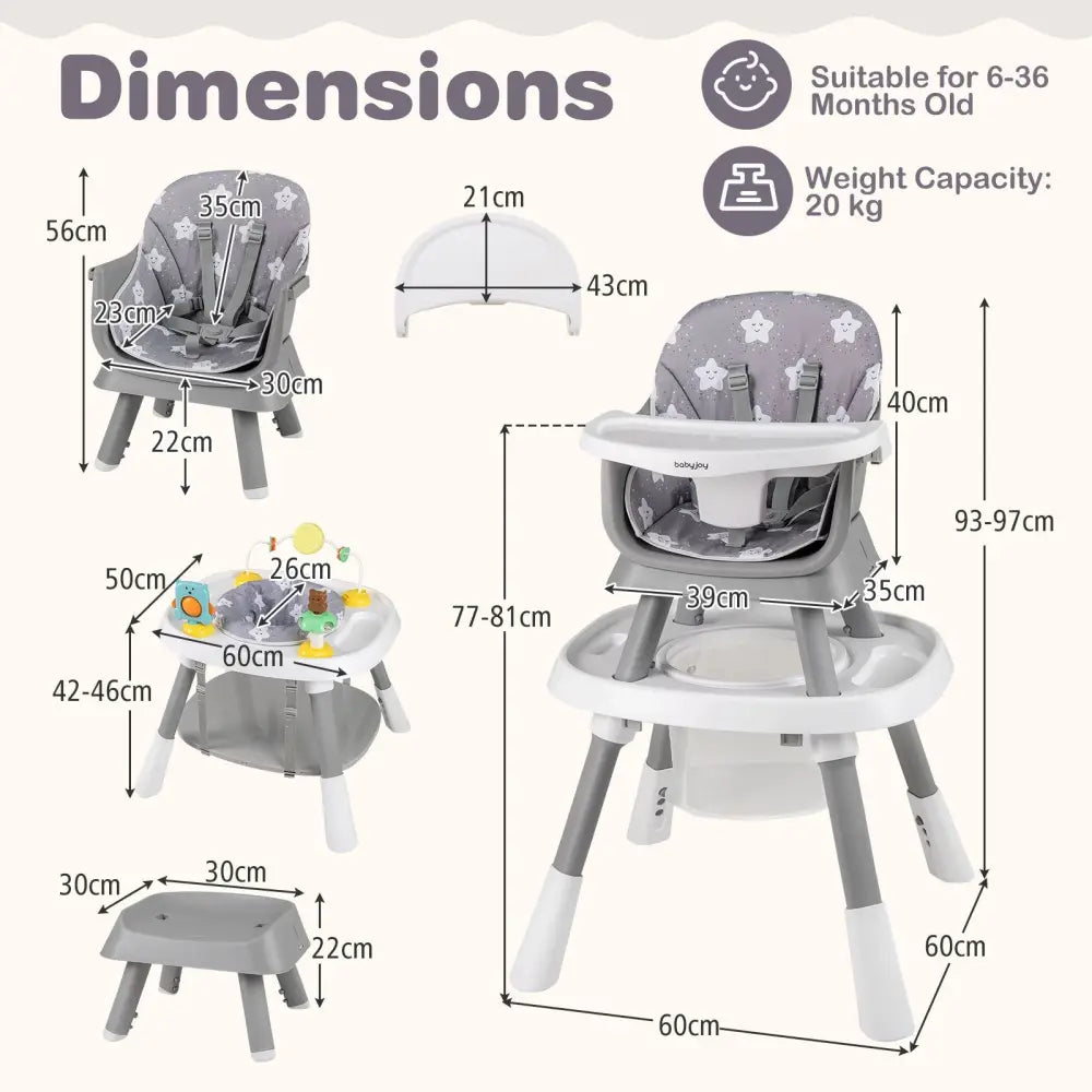 16-in-1 Baby High Chair with Activity Center and Booster Seat for Babies and Toddlers-Grey - Gray - High Chairs