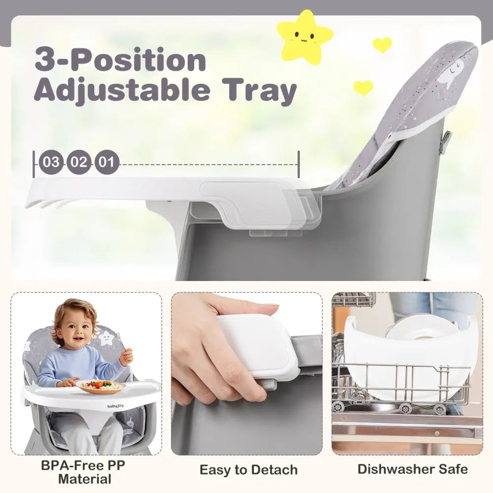 16-in-1 Baby High Chair with Activity Center and Booster Seat for Babies and Toddlers-Grey - Gray - High Chairs