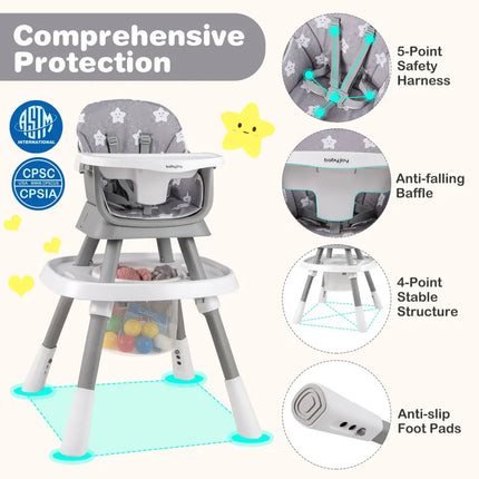 16-in-1 Baby High Chair with Activity Center and Booster Seat for Babies and Toddlers-Grey - Gray - High Chairs
