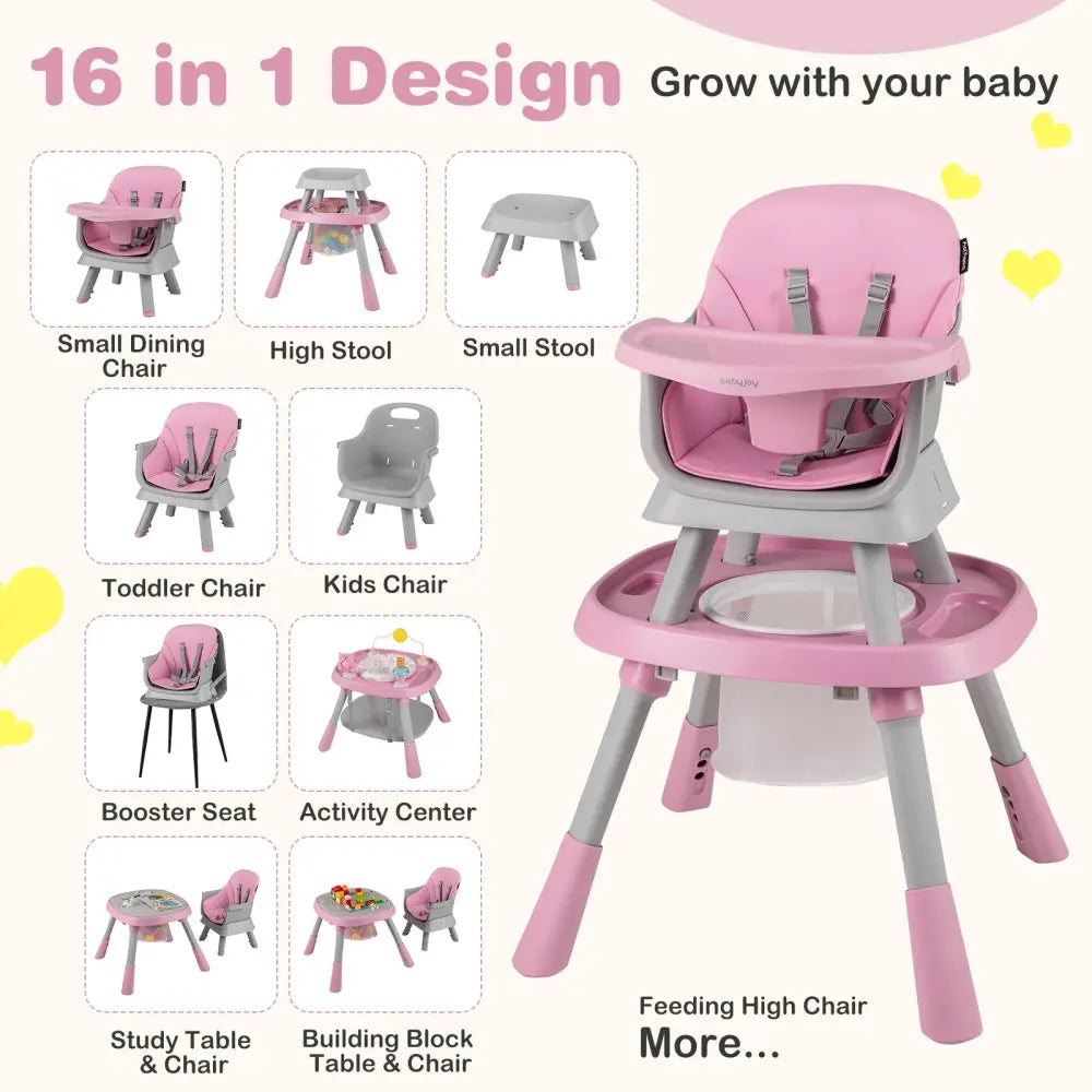 16-in-1 Baby High Chair with Activity Center and Booster Seat for Babies and Toddlers-Pink - Pink - High Chairs