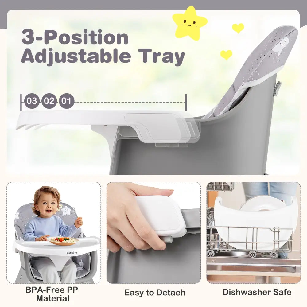 16-in-1 Baby High Chair with Activity Center and Booster Seat for Babies and Toddlers-Grey - Gray - High Chairs