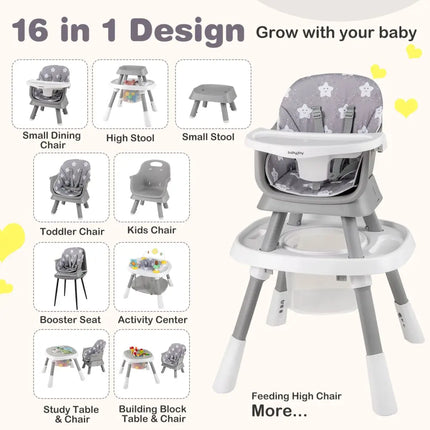 16-in-1 Baby High Chair with Activity Center and Booster Seat for Babies and Toddlers-Grey - Gray - High Chairs