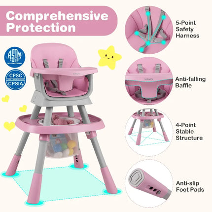 16-in-1 Baby High Chair with Activity Center and Booster Seat for Babies and Toddlers-Pink - Pink - High Chairs