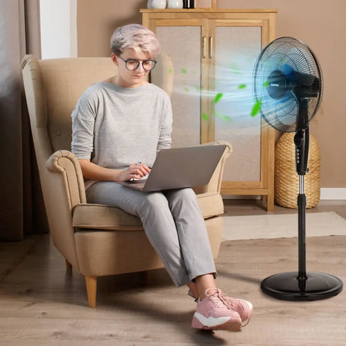 16 Inch Adjustable Height Fan with Quiet Oscillating Stand for Home and Office - Black - Fans